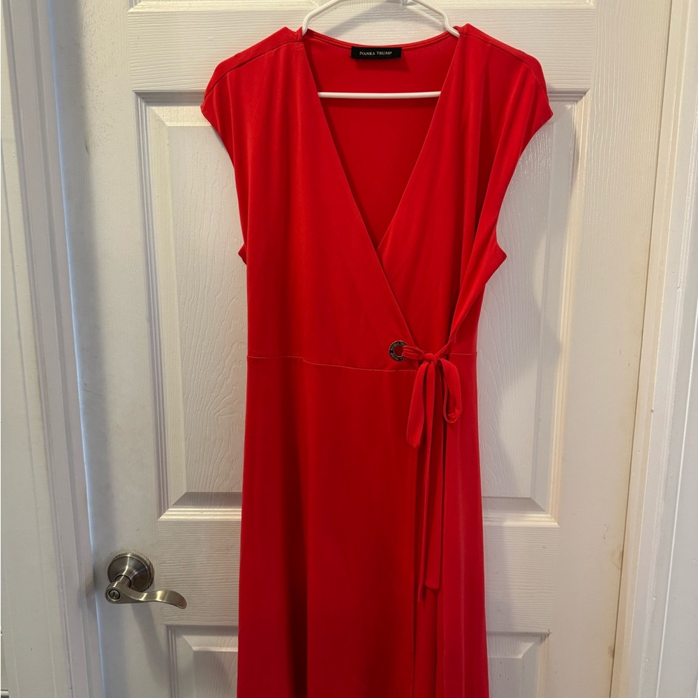 Ivanka Trump Vibrant Red/Orange Midi Dress